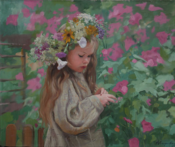 Детский портрет на фоне цветов